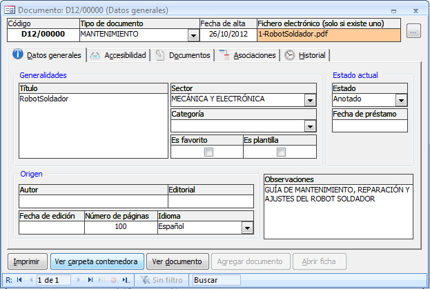 Formulario del documento