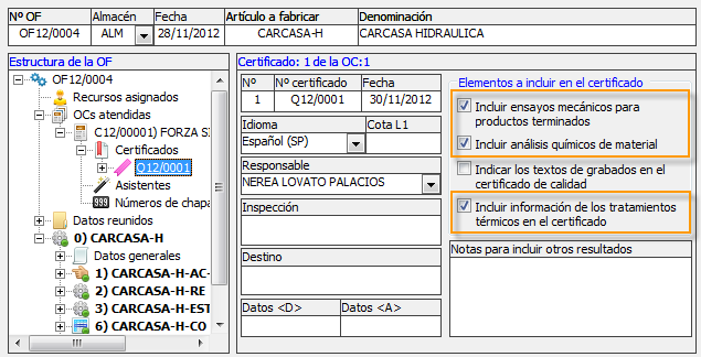 Seleccionar elementos a mostrar en el certificado