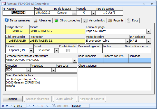 Formulario de factura