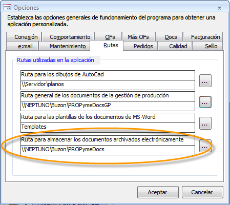 Establecer ruta para los documentos