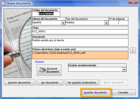 Agregar documentos desde la propia ficha