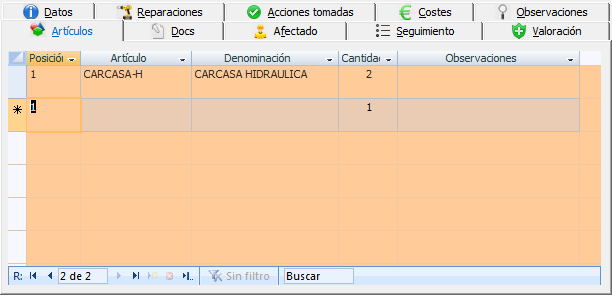 Lista de artículos relacionados con la no conformidad