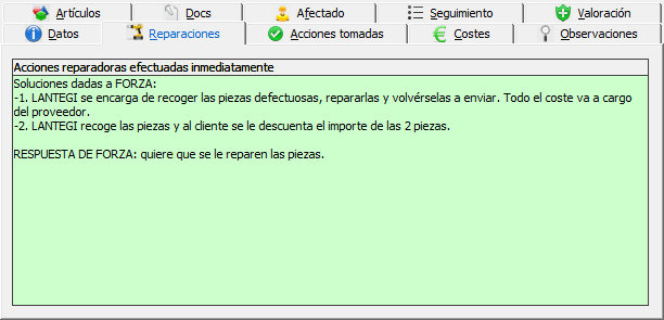 Anotación de las soluciones inmediatas aportadas