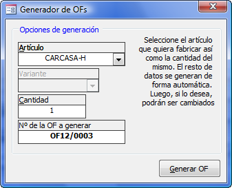 Generar nueva OF