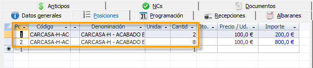 Resultado de la división de posiciones