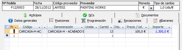 Posición generada por el pedido de subcontrata