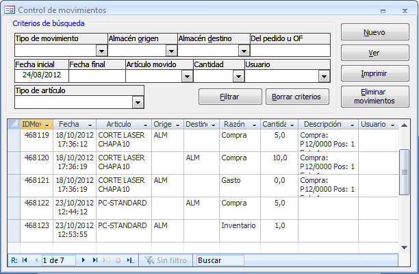 Control de movimientos