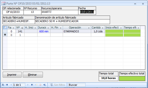 Formulario de parte individual