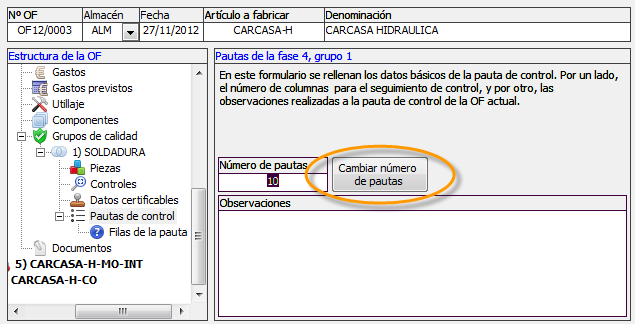 Crear pautas para cada una de las piezas