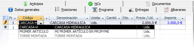 Anotar artículos a suministrar