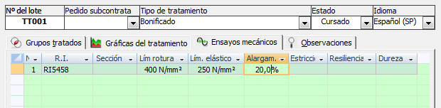 Datos de los ensayos mecánicos