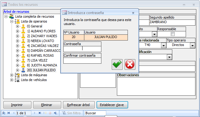 Establecer clave para el empleado