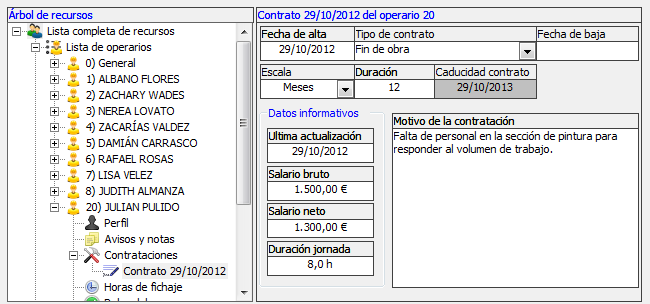 Agregar los datos de contratación del operario