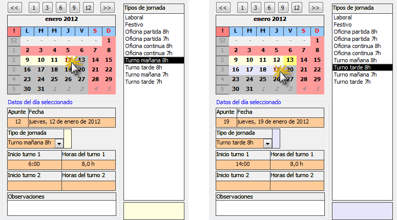 Modificar las jornadas del calendario